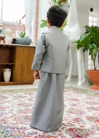 Dark Beige Dishdasha Set With Vest And Bag D4