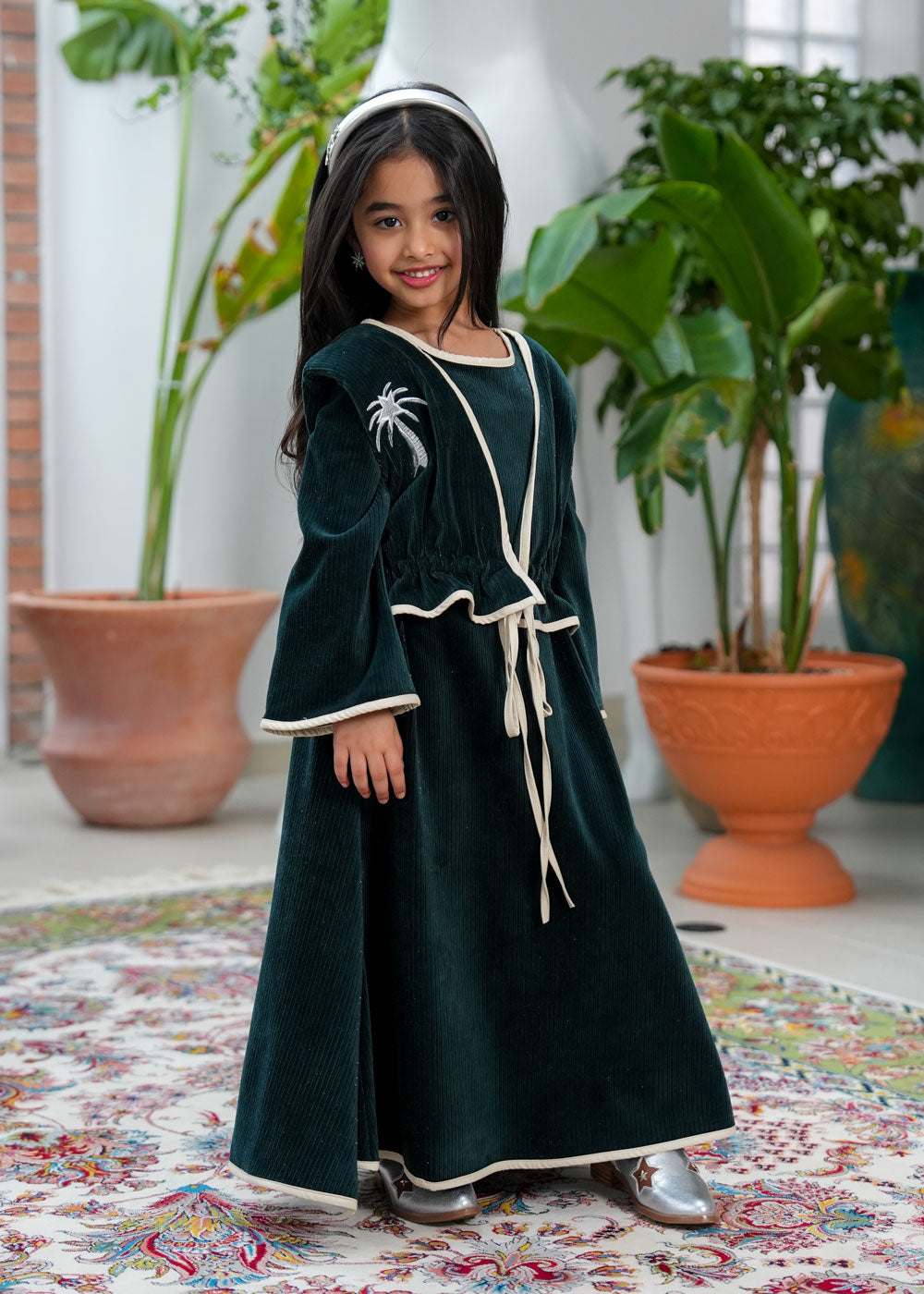 8041 Dark Green Palm Tree Daraa For Girls