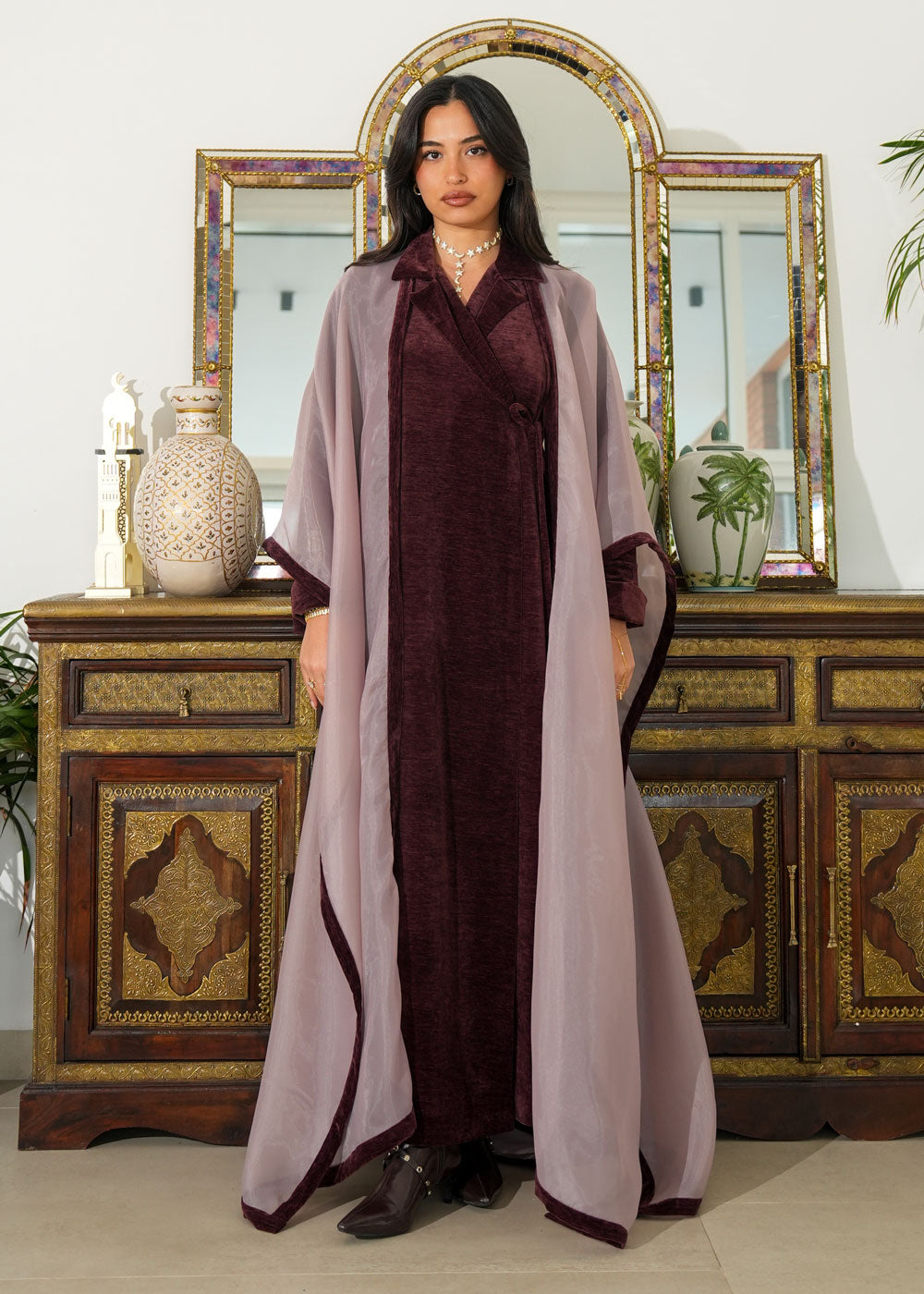 8071 Brown Red Bisht Daraa Set For Women