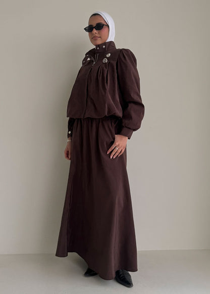 8204 Brown Jacket And Skirt Set For Women