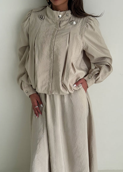 8204 Beige Jacket And Skirt Set For Women