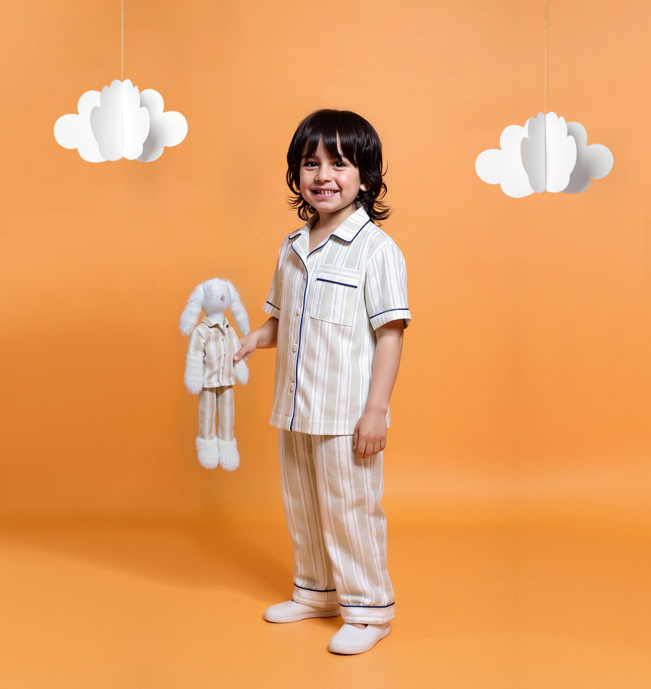 7927 Beige Stripe Pajama Set For Boys