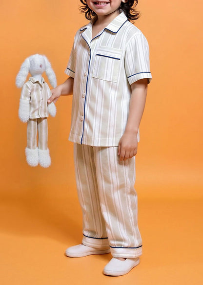7927 Beige Stripe Pajama Set For Boys
