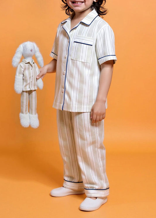 7927 Beige Stripe Pajama Set For Boys