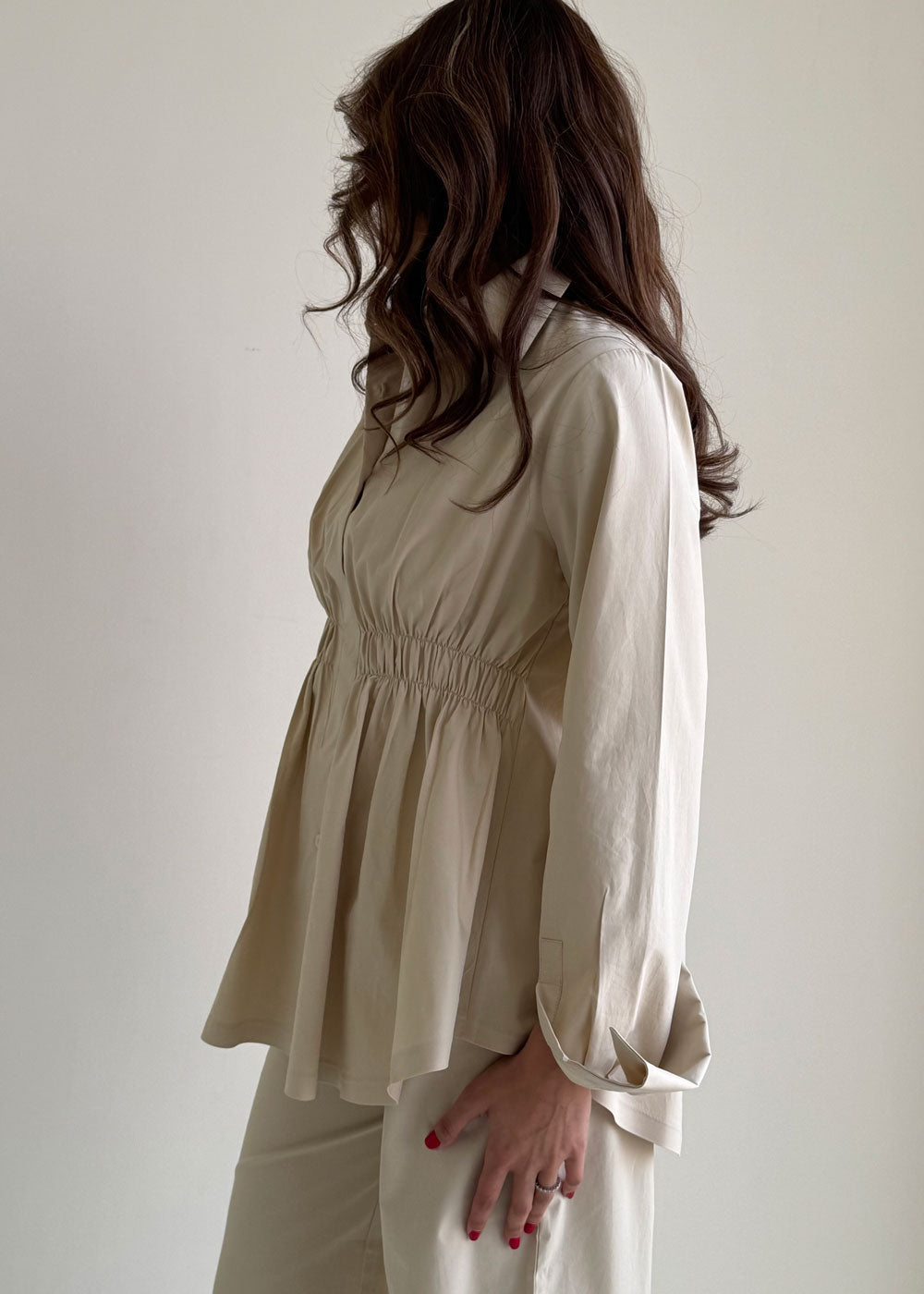 8180 Beige Shirt And Pants Set For Women