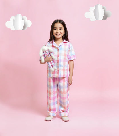 7926 Pink Checkered Pajama Set For Girls