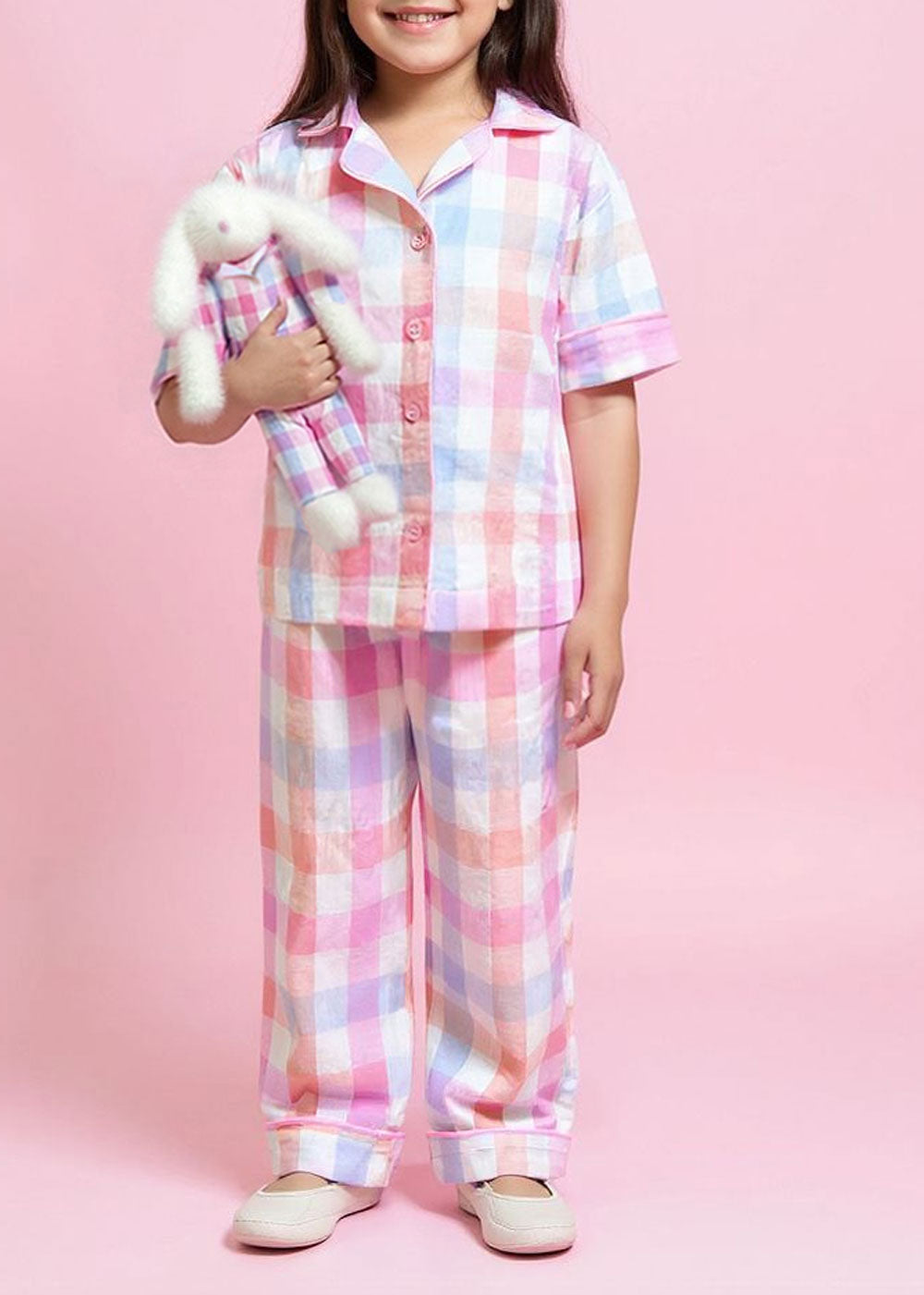7926 Pink Checkered Pajama Set For Girls