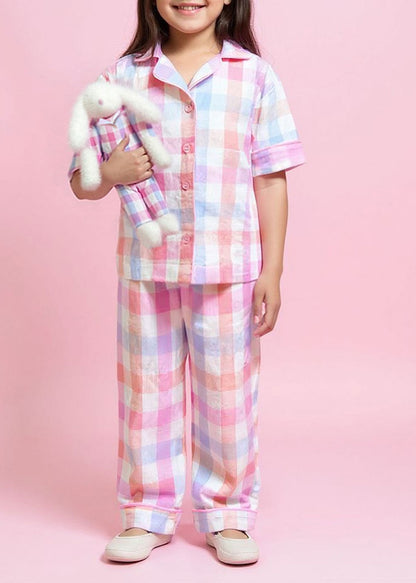 7926 Pink Checkered Pajama Set For Girls