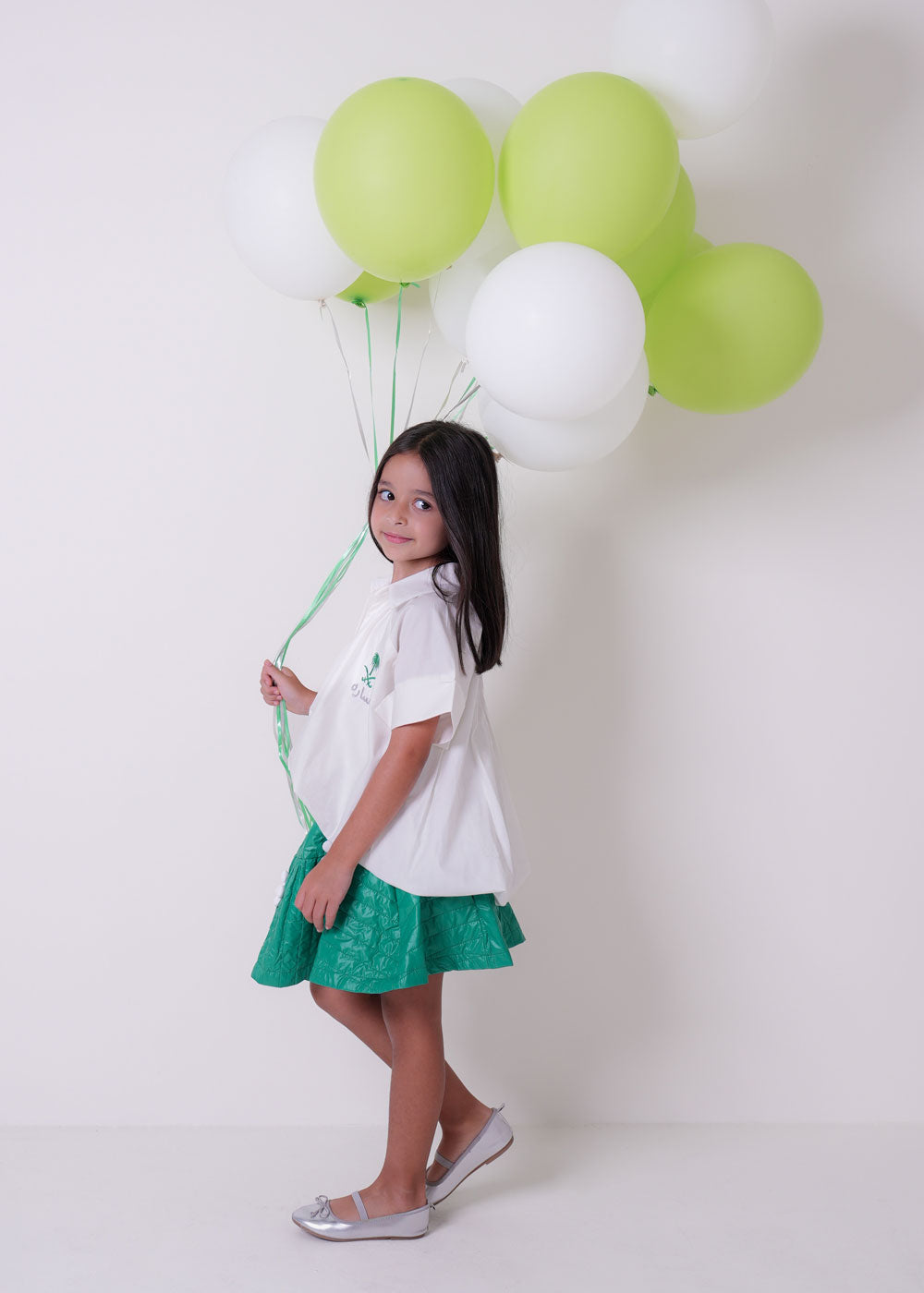 7922 Saudi White V-Collar Top For Girls (With Name Embroidery Option)