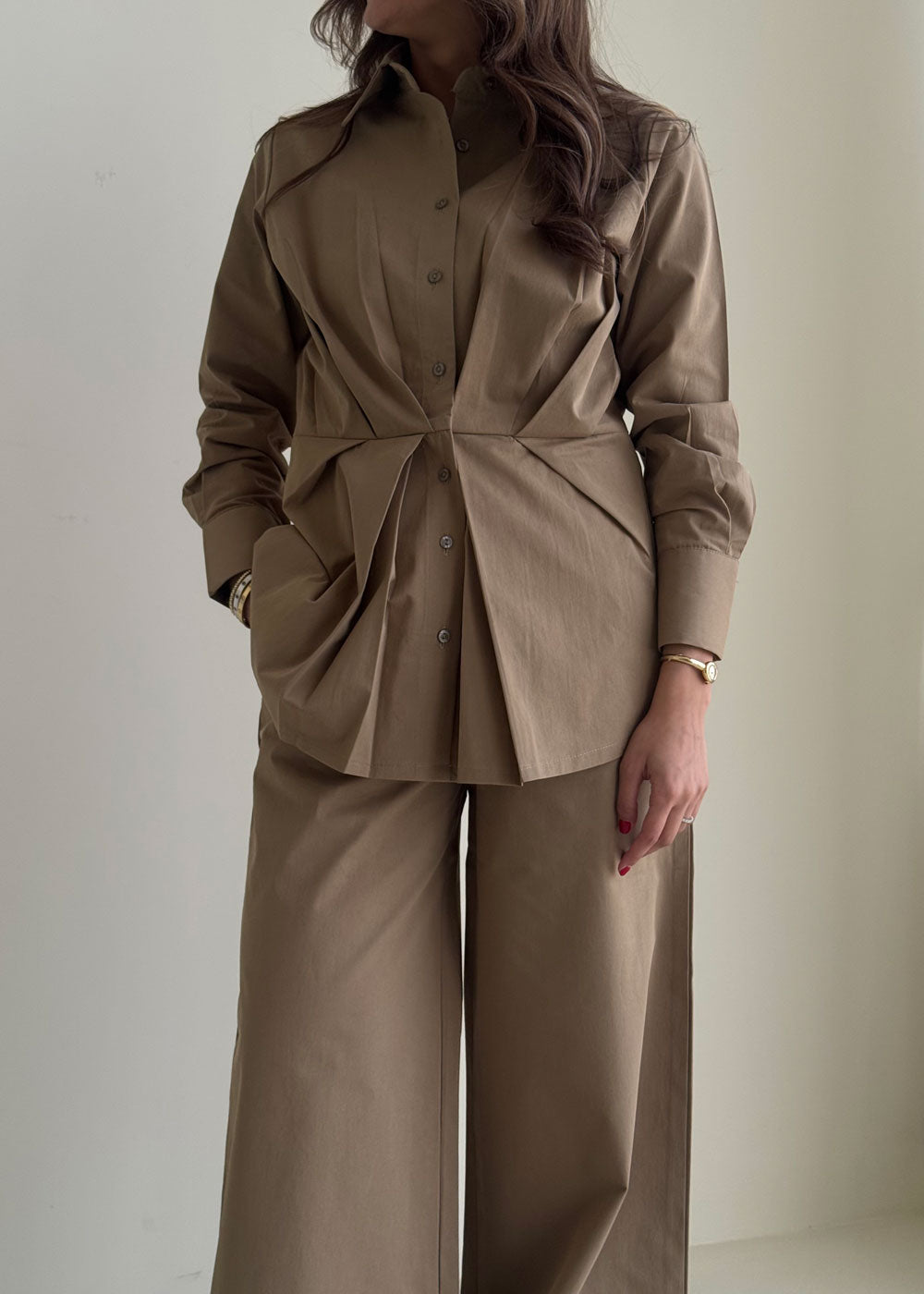 8172 Khaki Shirt And Pants Set For Women