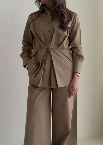 8172 Khaki Shirt And Pants Set For Women
