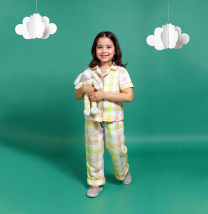 7926 Orange Checkered Pajama Set For Girls