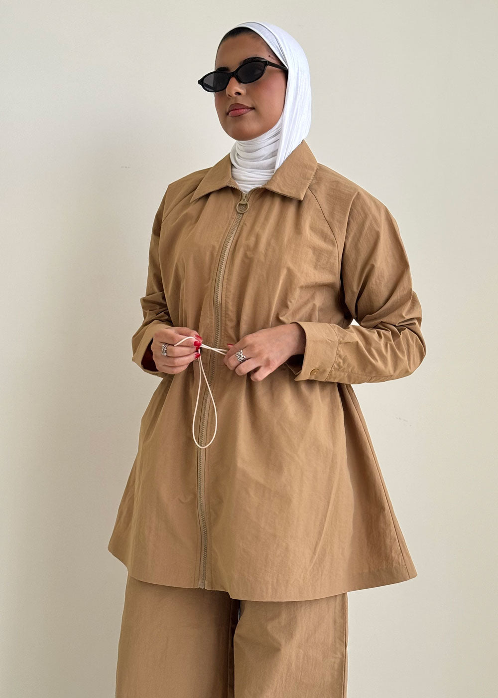 8177 Dark Beige Jacket And Pants Set For Women