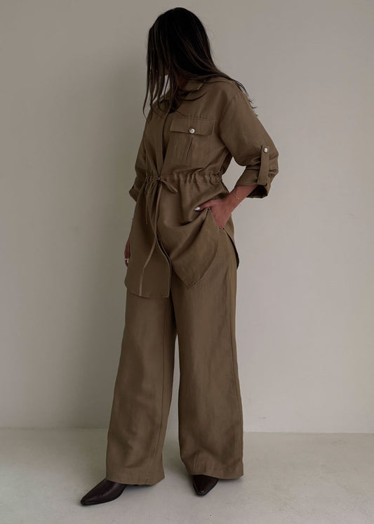 8200 Olive Shirt And Pants Set For Women