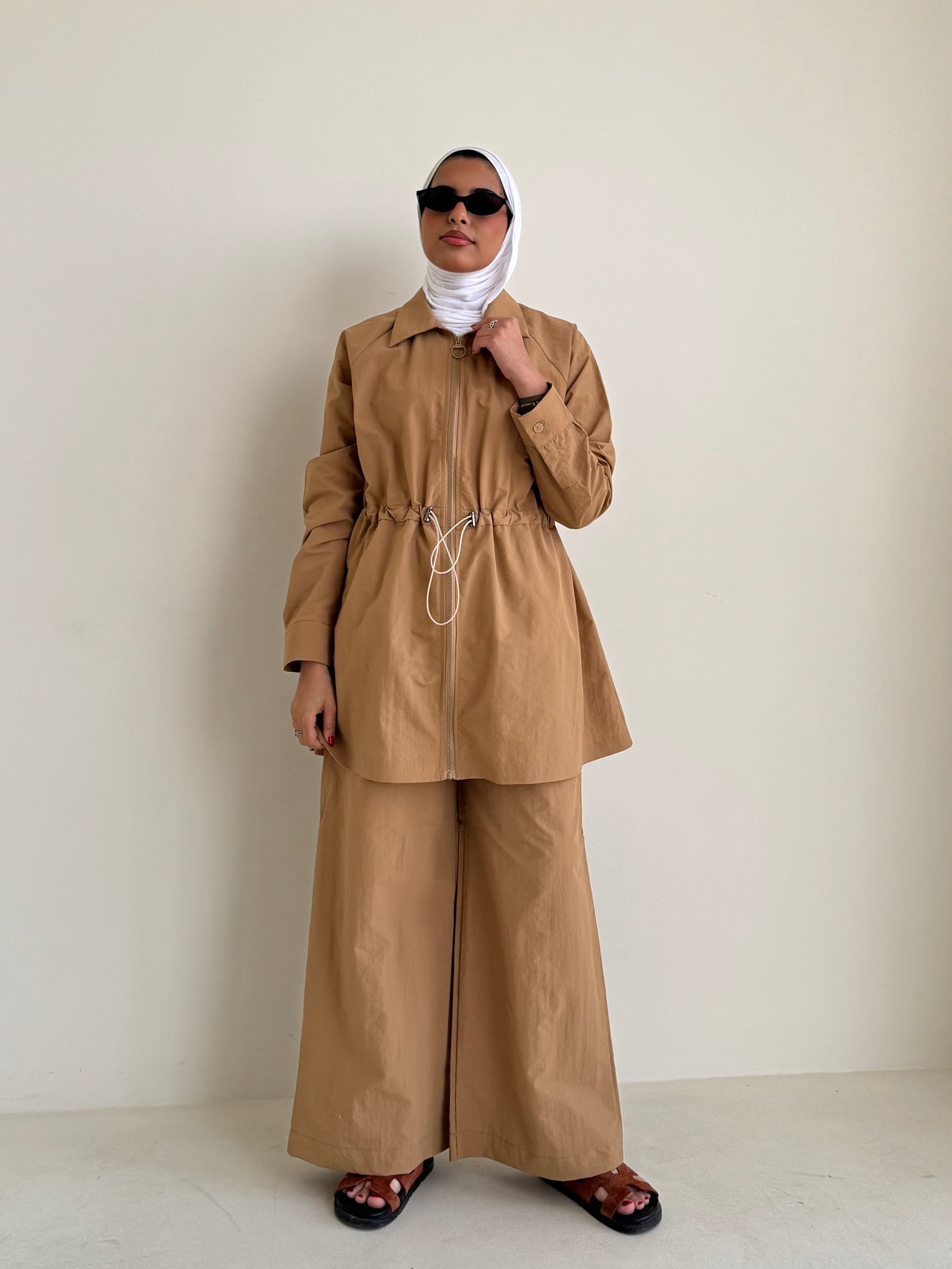 8177 Dark Beige Jacket And Pants Set For Women