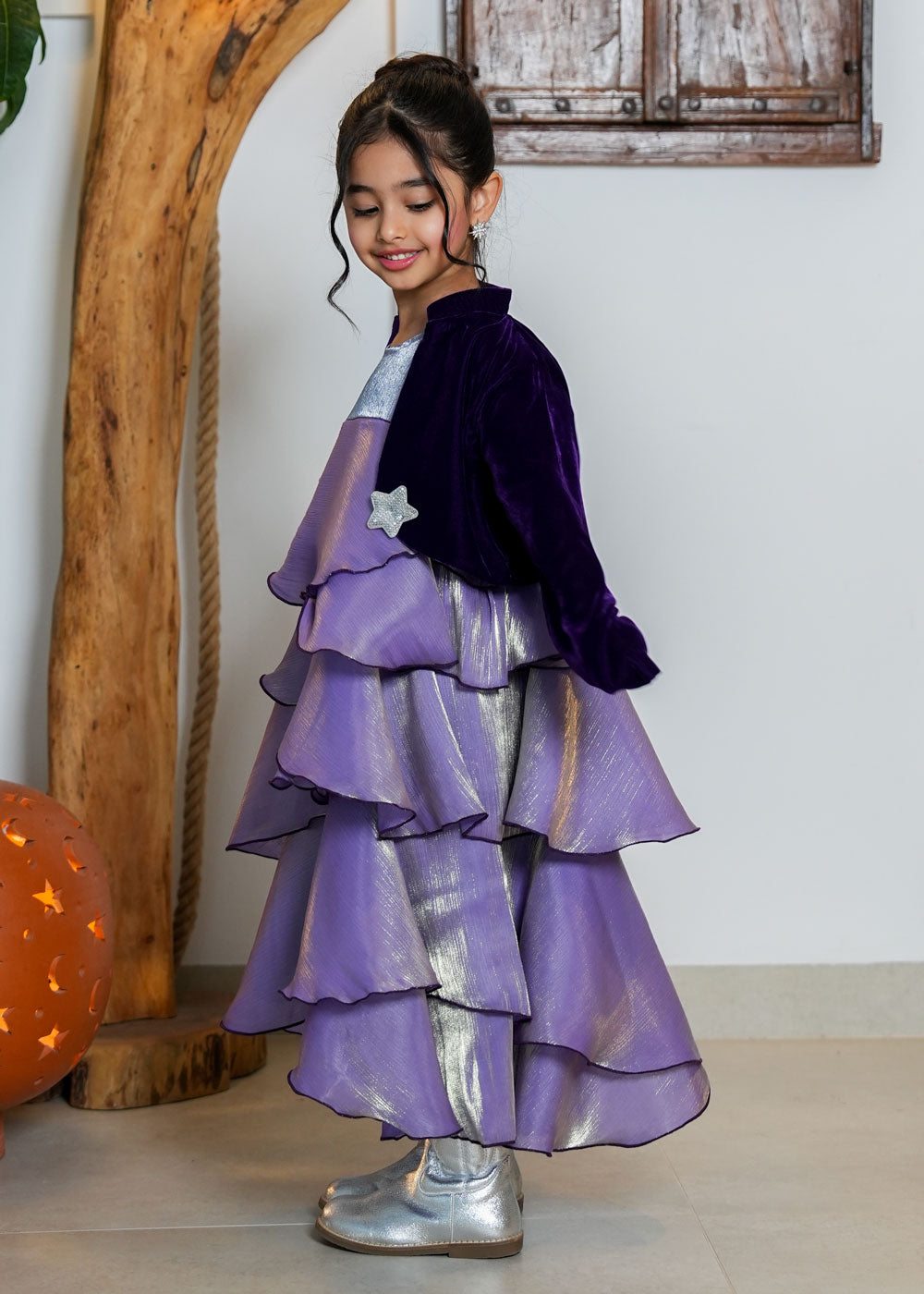 7995 Purple Daraa Set With Stars For Girls