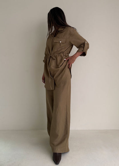 8200 Olive Shirt And Pants Set For Women