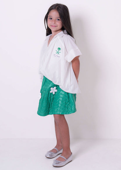 7922 Saudi White V-Collar Top For Girls (With Name Embroidery Option)