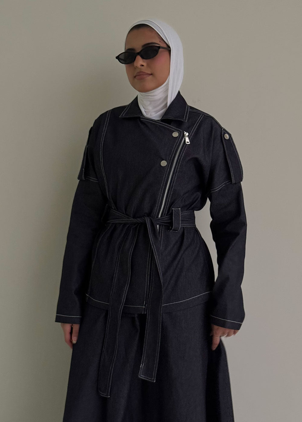8215 Navy Jacket And Skirt Set For Women
