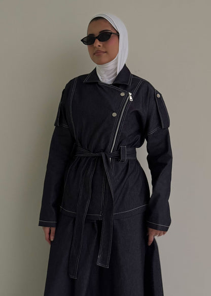 8215 Navy Jacket And Skirt Set For Women