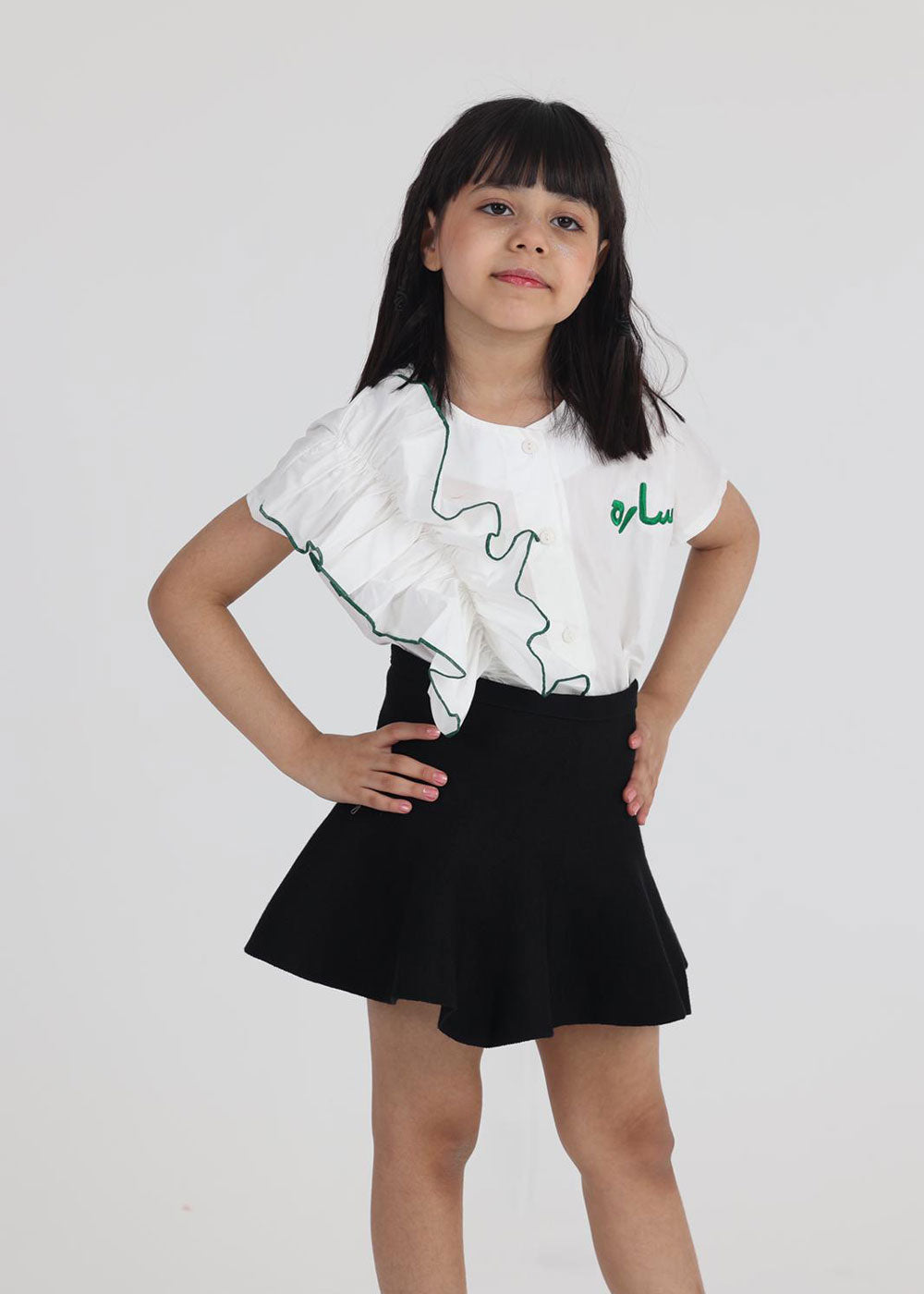 SA1061 White And Green Saudi Top For Girls (With Name Embroidery Option)