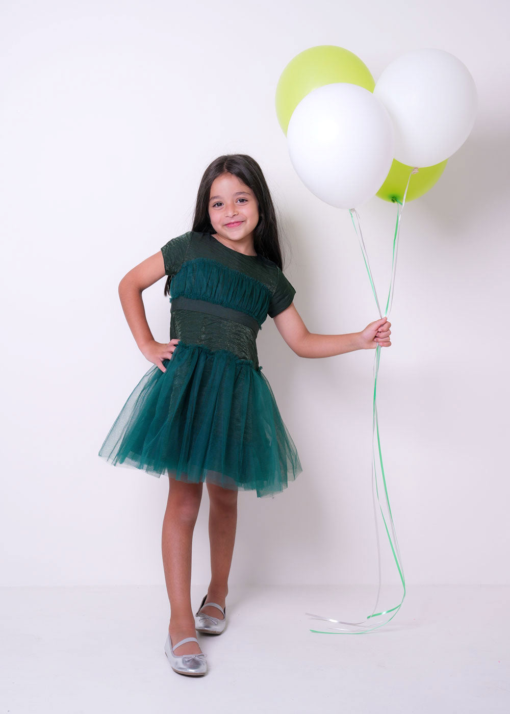 7934 Dark Green Saudi National Day Dress For Girls