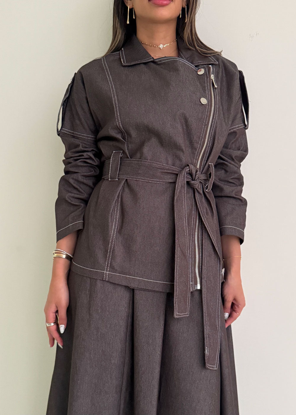 8215 Brown Jacket And Skirt Set For Women