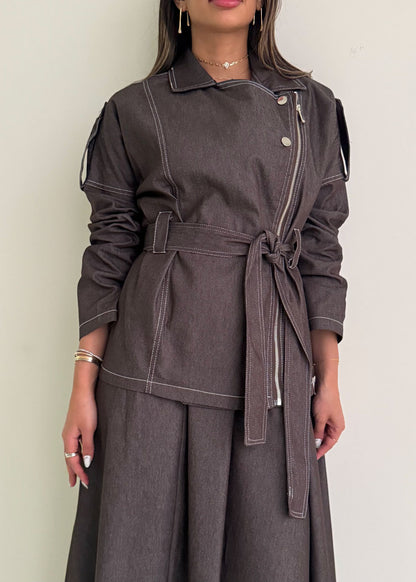 8215 Brown Jacket And Skirt Set For Women