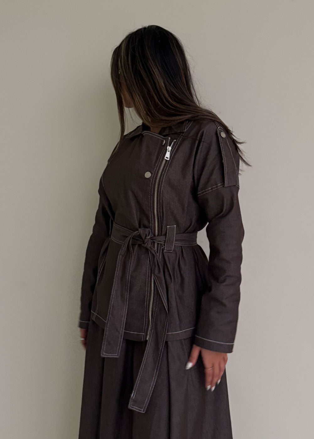 8215 Brown Jacket And Skirt Set For Women