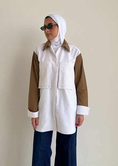 8183 Brown Stripes Shirt For Women