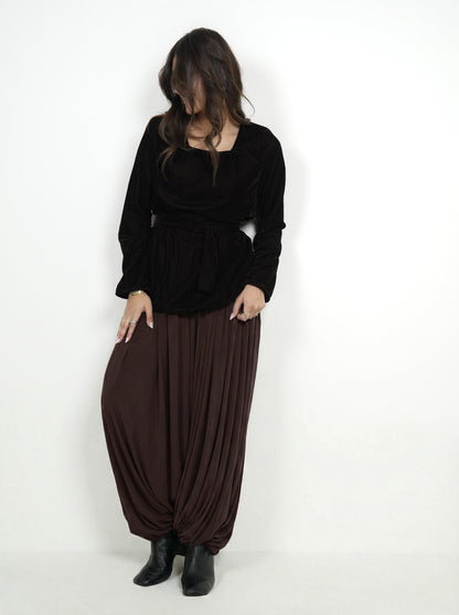 8076 Brown Velvet Daraa Set For Women