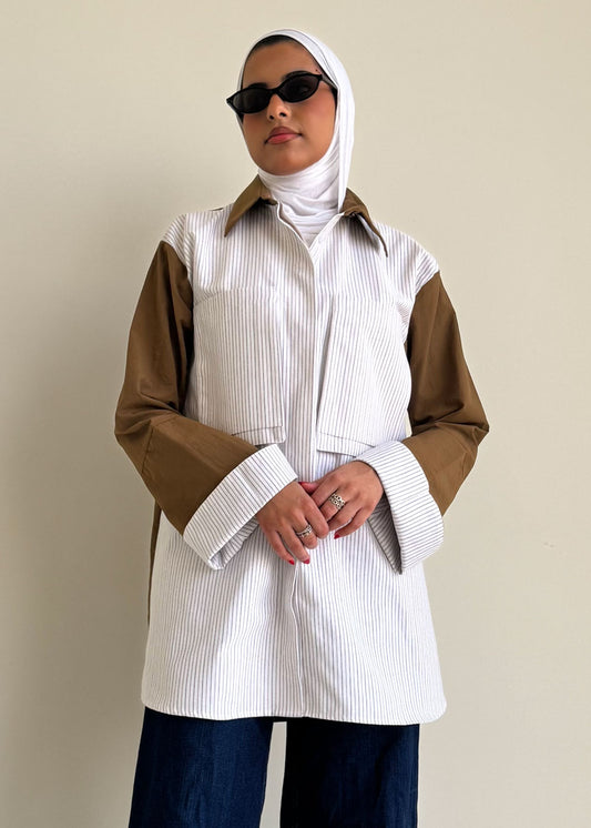 8183 Brown Stripes Shirt For Women