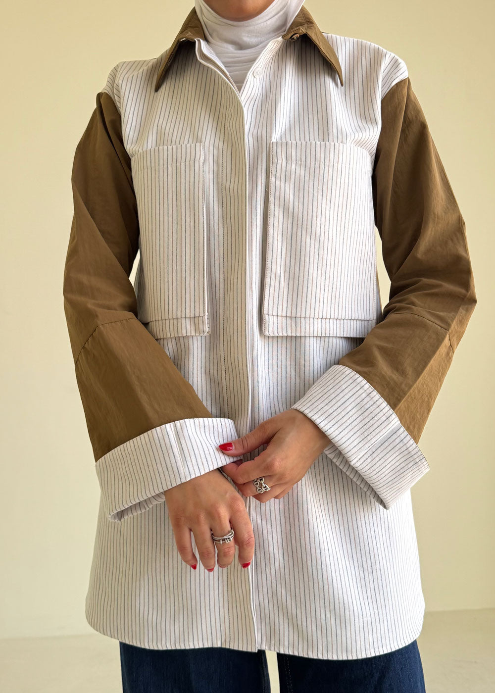 8183 Brown Stripes Shirt For Women