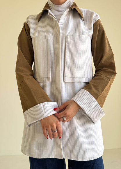 8183 Brown Stripes Shirt For Women