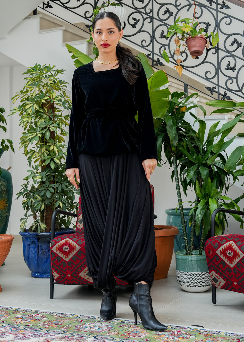 8076 Black Velvet Daraa Set For Women