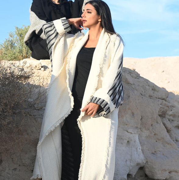 Off White And Black Bisht For Women