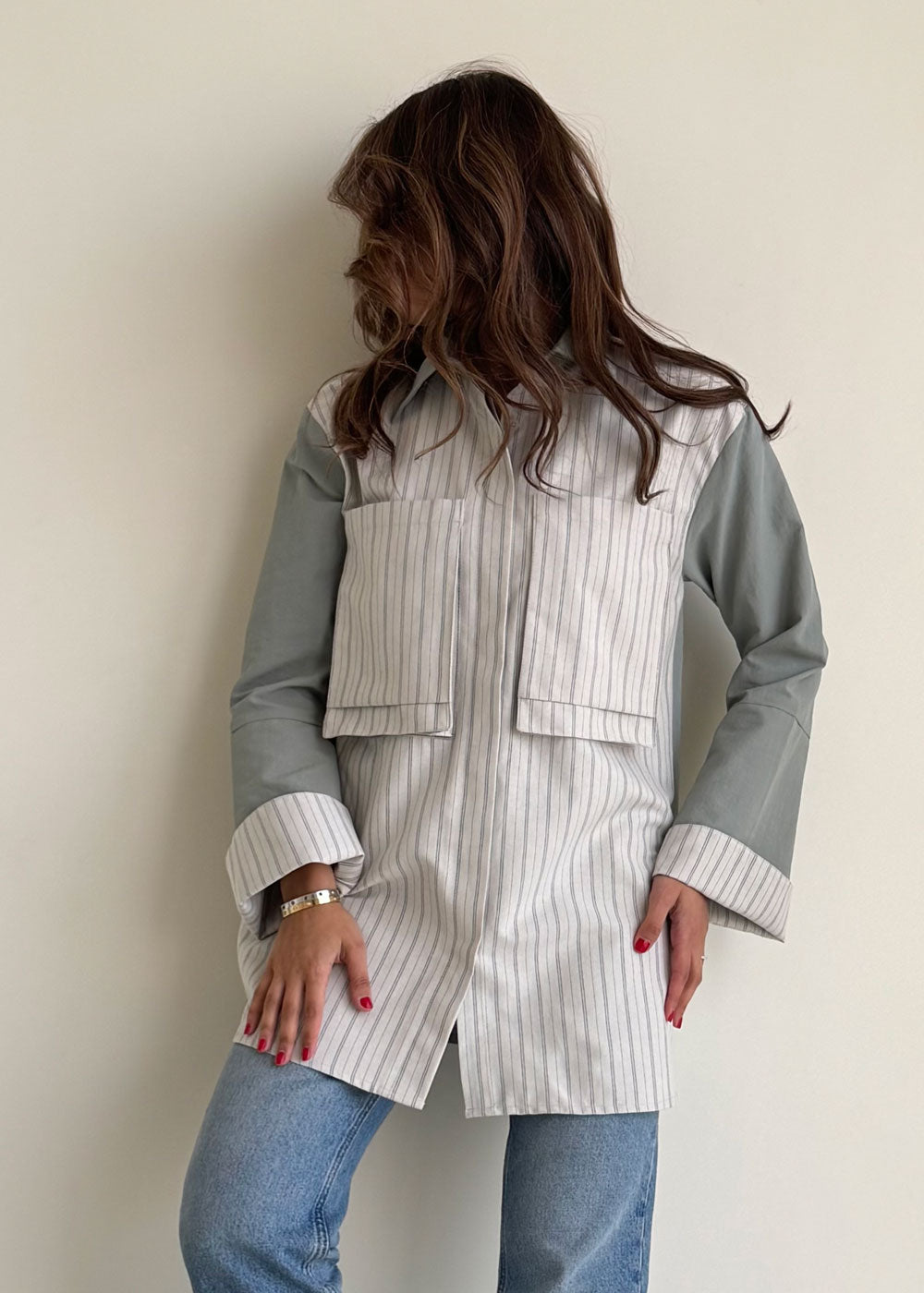 8183 Grey Stripes Shirt For Women