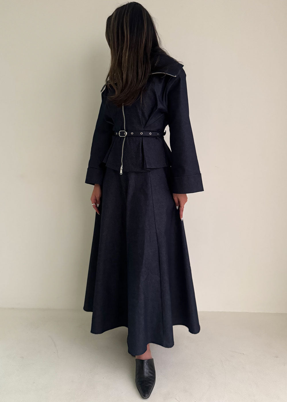 8214 Navy Jacket And Skirt Set For Women