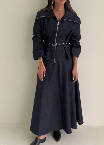 8214 Navy Jacket And Skirt Set For Women