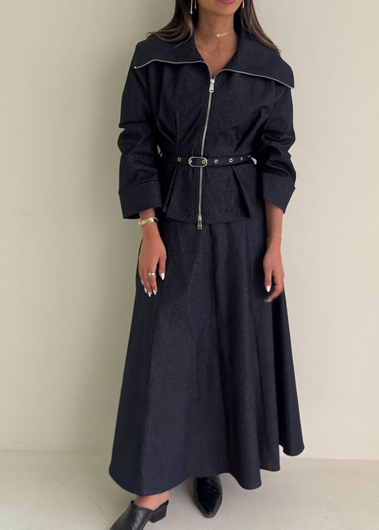 8214 Navy Jacket And Skirt Set For Women