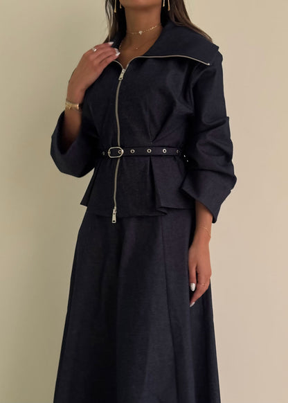 8214 Navy Jacket And Skirt Set For Women