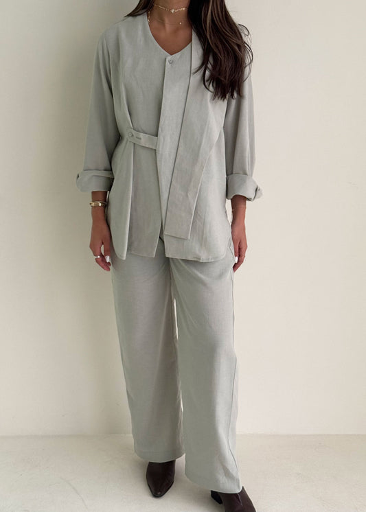 8181 Tiffany Blue Shirt And Pants Set For Women