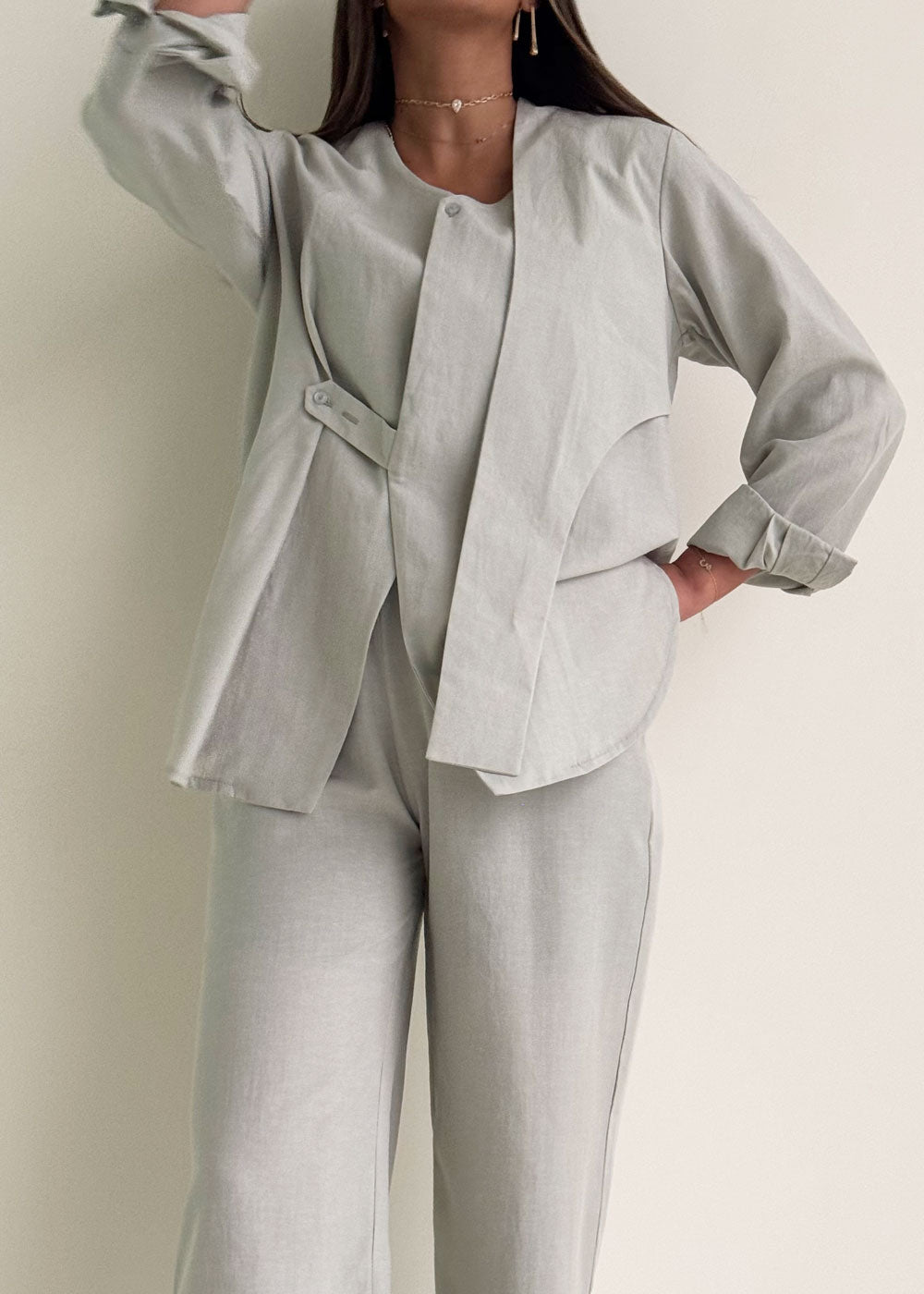 8181 Tiffany Blue Shirt And Pants Set For Women
