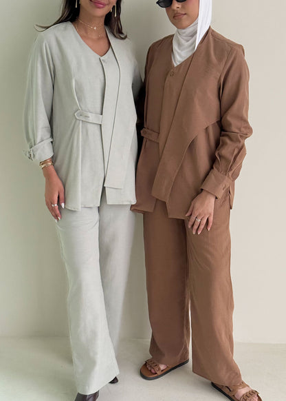 8181 Brown Shirt And Pants Set For Women