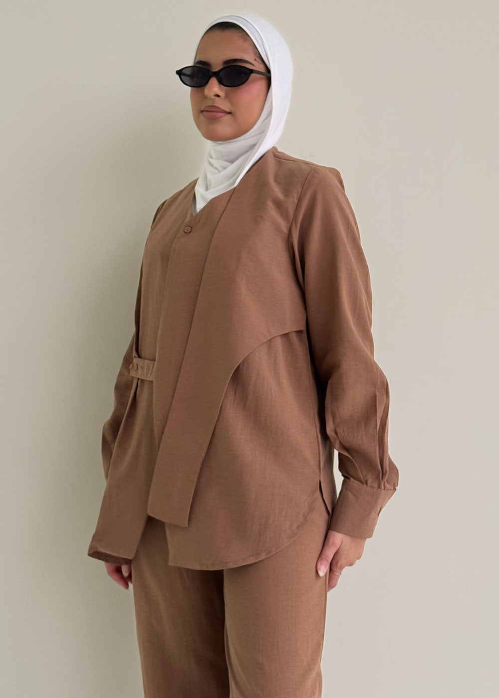 8181 Brown Shirt And Pants Set For Women