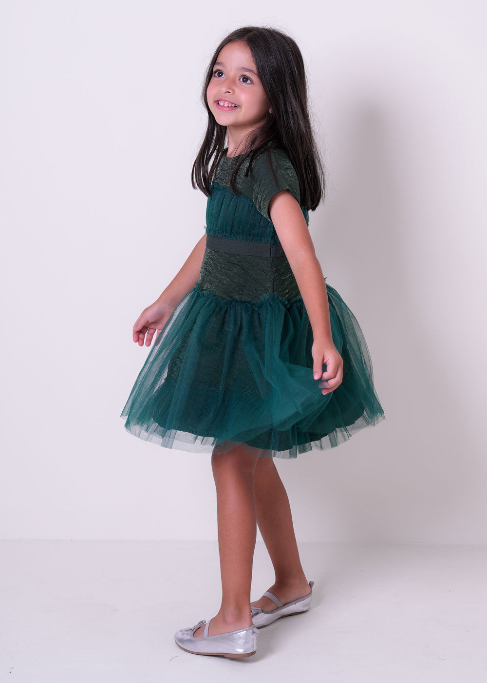 7934 Dark Green Saudi National Day Dress For Girls
