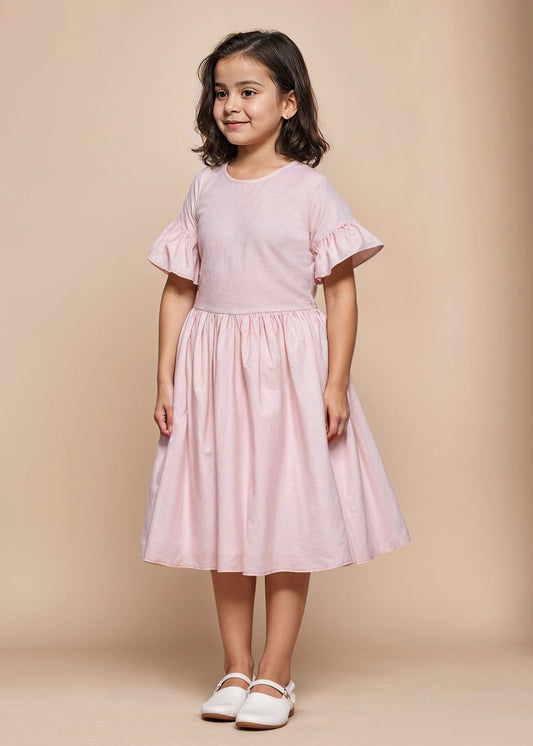 Pink 7143 Wavy Sleeves Dress For Girls