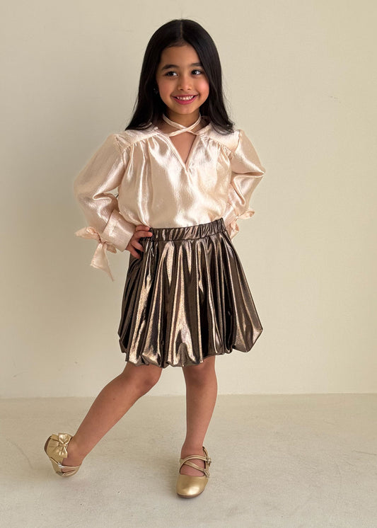 8237 Beige Top And Skirt Set For Girls