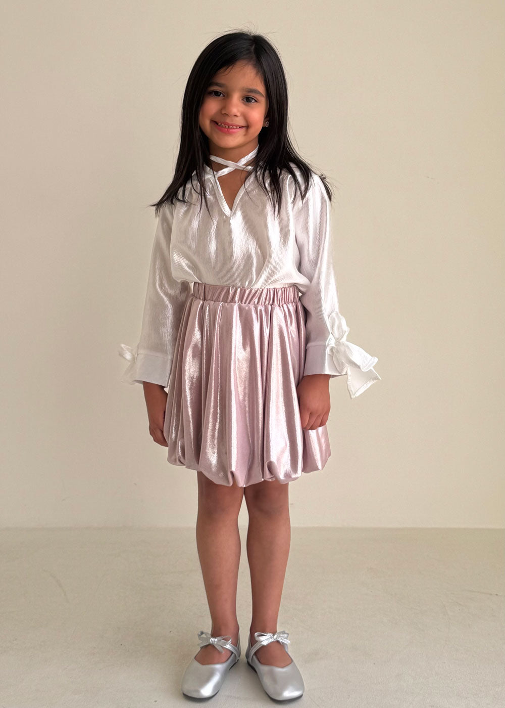 8237 White Top And Skirt Set For Girls