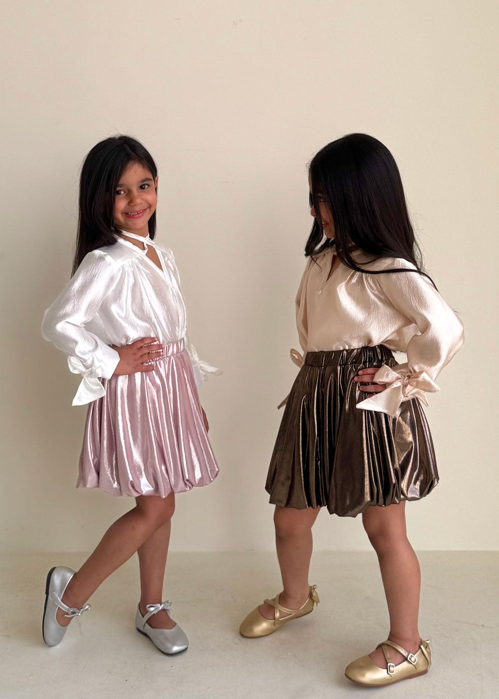 8237 White Top And Skirt Set For Girls